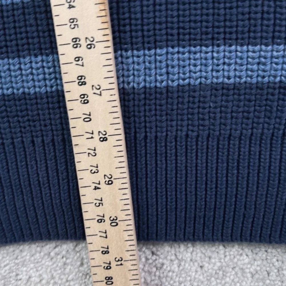 LL Bean Sweater Mens XL Tall Blue Stripes Crewneck Heavy Cotton Chunky Fisherman